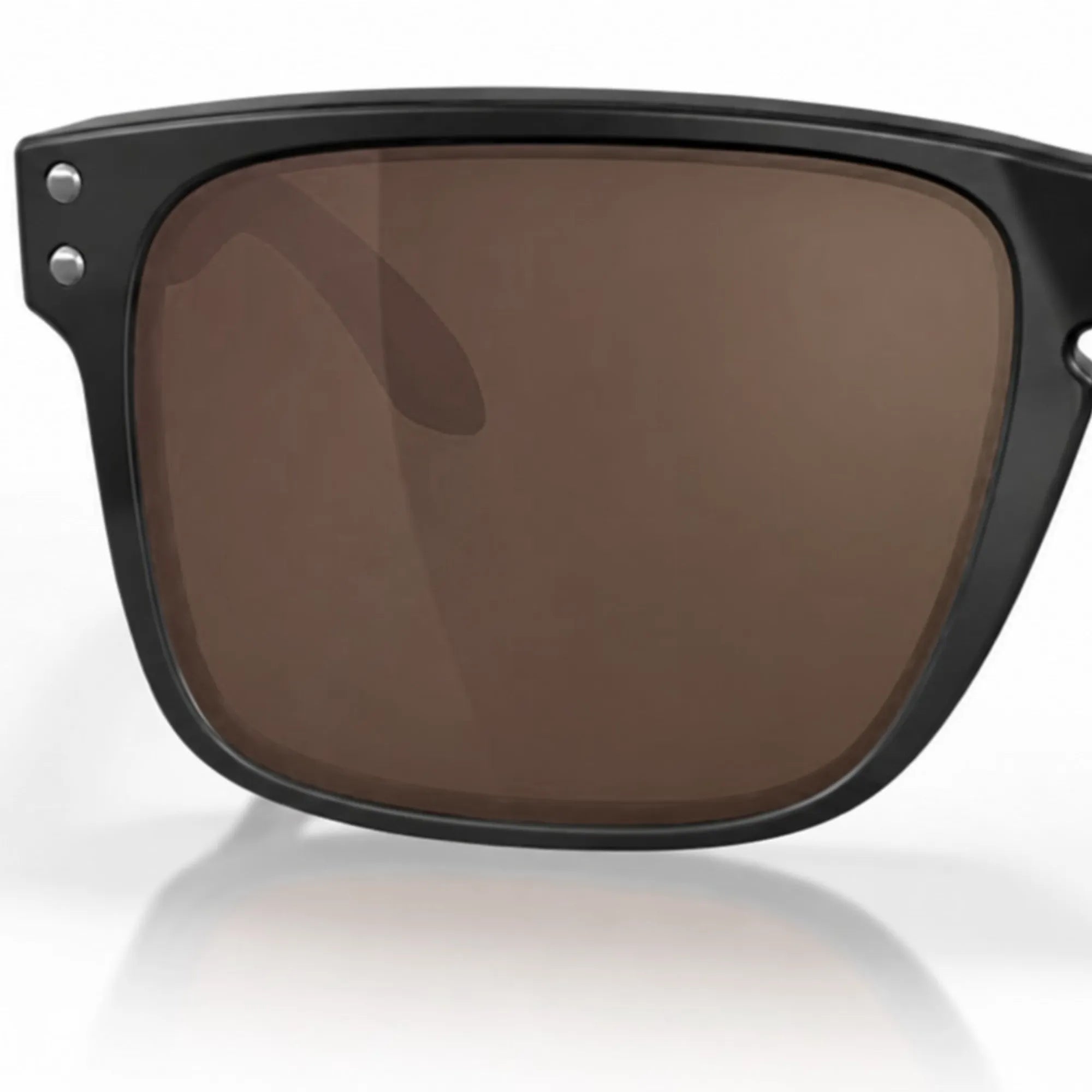Oakley Sunglasses with black frame and brown lenses on a white background