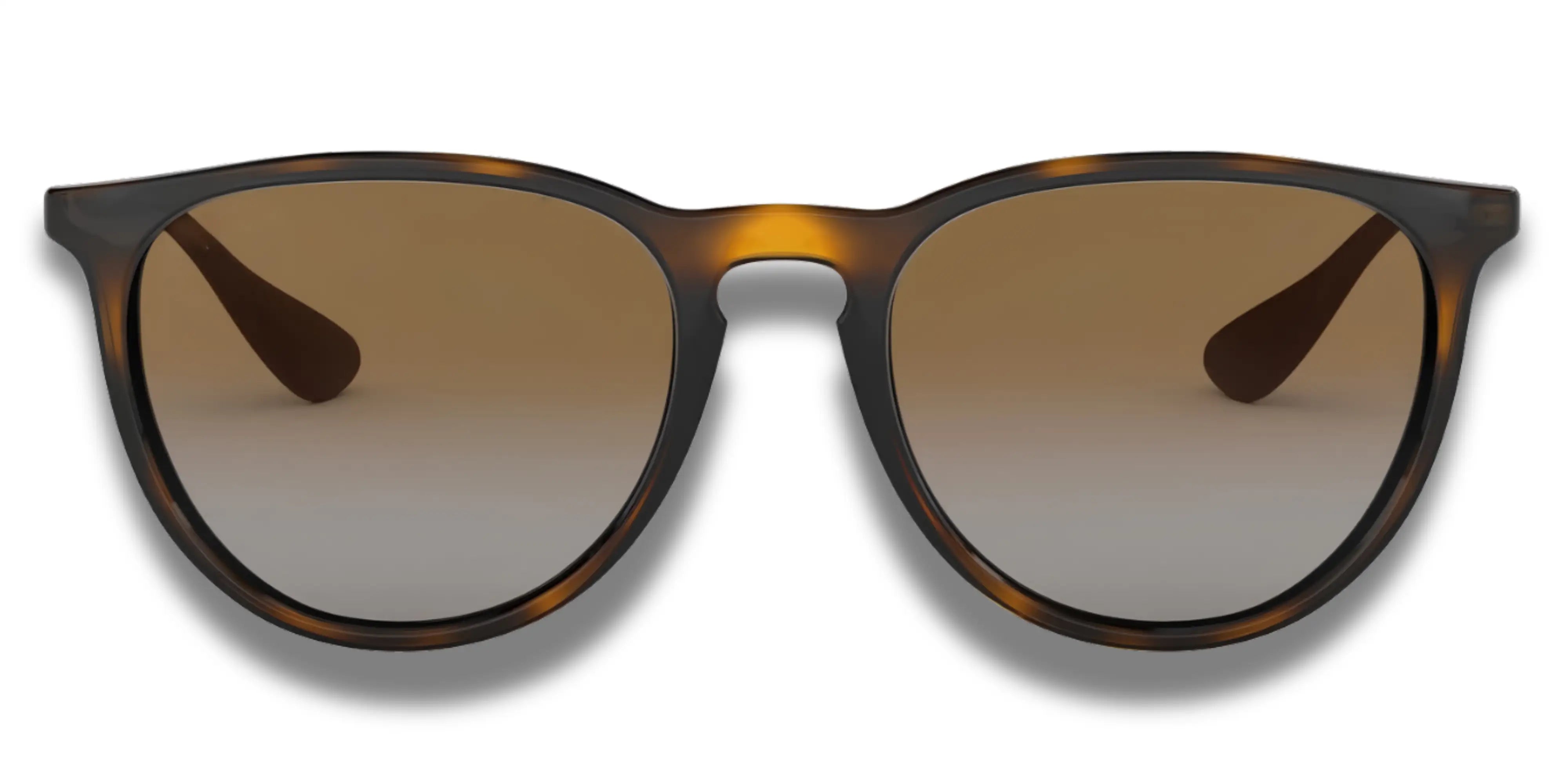 Sunglasses with tortoiseshell frame and brown lenses on a white background